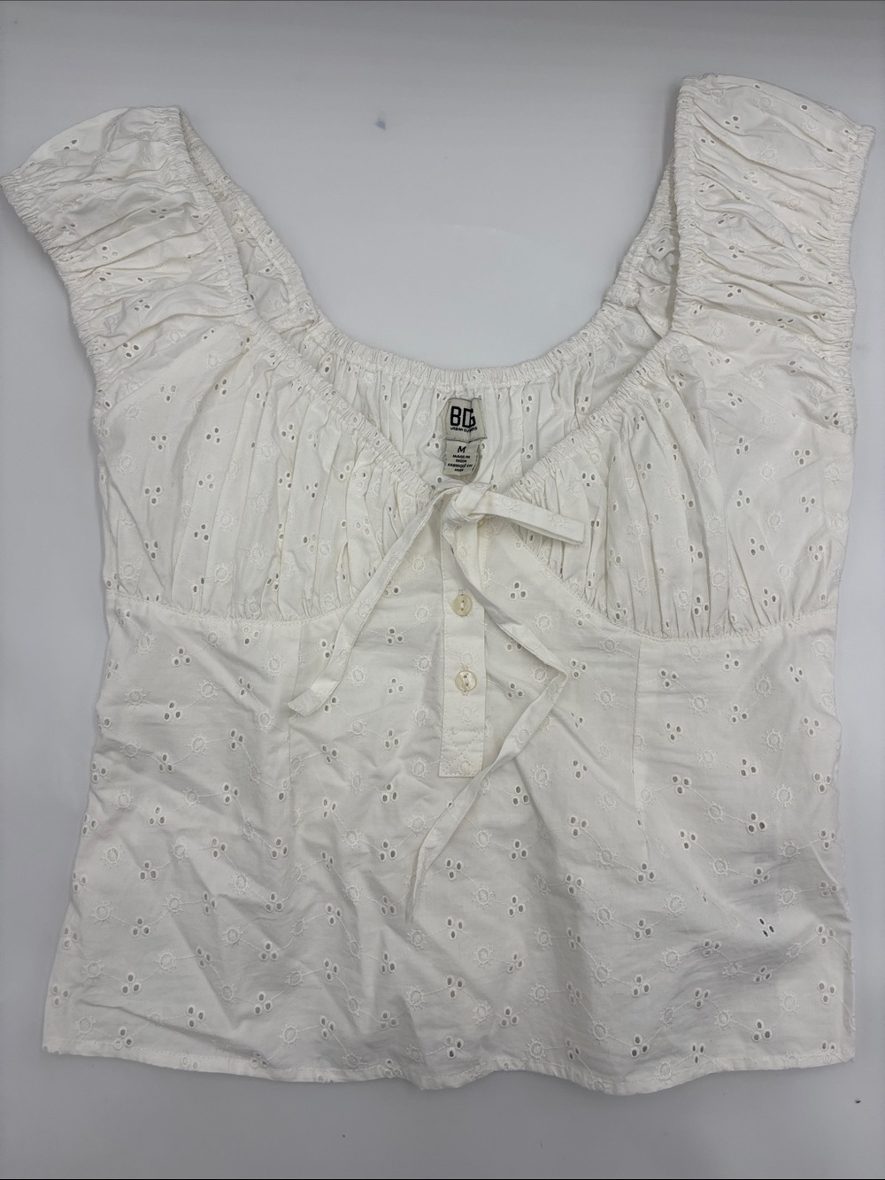 BDG Urban Outfitters Hallie Embroidered Eyelet Cap Sleeve Cotton Top